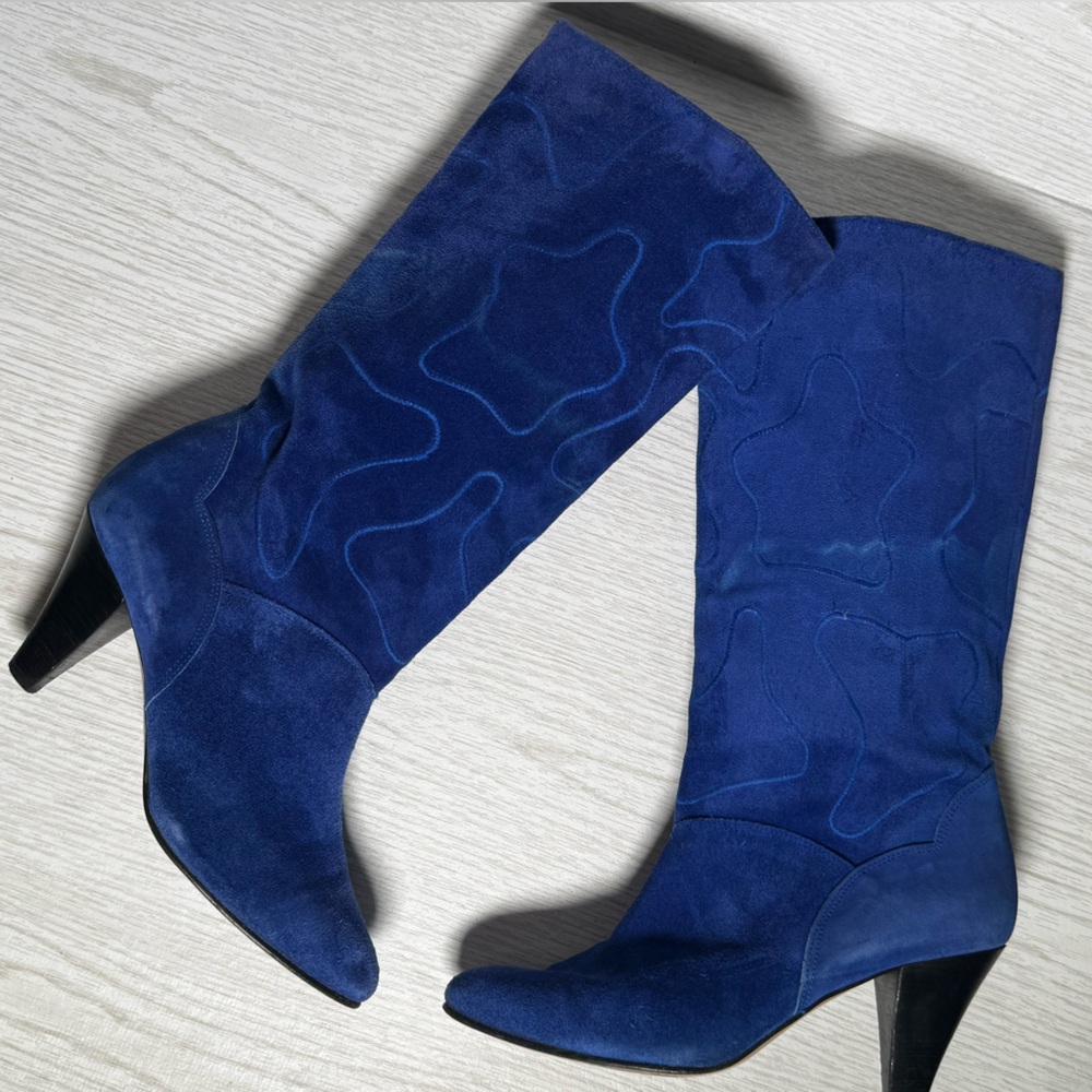 VTG Electric Blue Suede Knee high Boots Sz 7